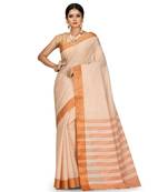 Orange Chettinad Handloom Pure Cotton Traditional Zari Border Saree With Blouse