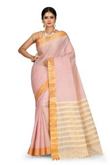 Off White Chettinad Handloom Pure Cotton Traditional Zari Border Saree With Blouse