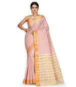 Off White Chettinad Handloom Pure Cotton Traditional Zari Border Saree With Blouse
