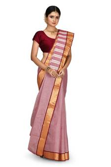 Red Chettinad Handloom Pure Cotton Traditional Zari Border Saree With Blouse