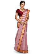Red Chettinad Handloom Pure Cotton Traditional Zari Border Saree With Blouse