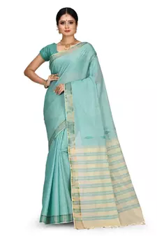 Green Chettinad Handloom Pure Cotton Traditional Zari Border Saree With Blouse