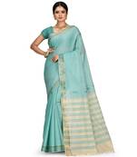 Green Chettinad Handloom Pure Cotton Traditional Zari Border Saree With Blouse