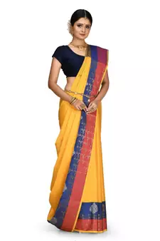 Gold Banarasi Woven Tanchoi Muslin Silk Saree With Blouse