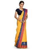 Gold Banarasi Woven Tanchoi Muslin Silk Saree With Blouse