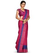 Fuchsia Banarasi Woven Tanchoi Muslin Silk Saree With Blouse