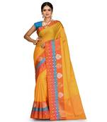 Gold Banarasi Woven Tanchoi Muslin Silk Saree With Blouse