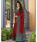 Red printed chiffon saree with blouse