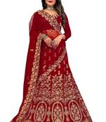 Maroon embroidered velvet semi stitched lehenga