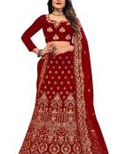 Maroon embroidered velvet semi stitched lehenga