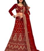 Maroon embroidered velvet semi stitched lehenga