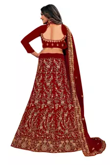 Maroon embroidered velvet semi stitched lehenga
