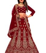 Maroon embroidered velvet semi stitched lehenga