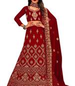 Maroon embroidered velvet semi stitched lehenga
