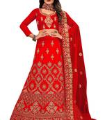 Red embroidered velvet semi stitched lehenga