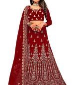 Maroon embroidered velvet semi stitched lehenga