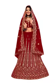 Maroon embroidered velvet semi stitched lehenga