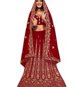 Maroon embroidered velvet semi stitched lehenga