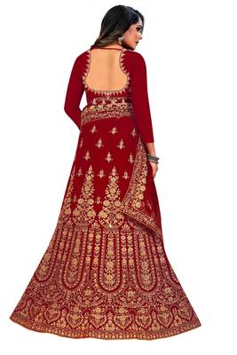 Maroon embroidered velvet semi stitched lehenga 3