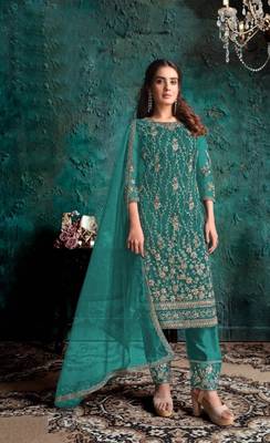 Rama Soft Net Shtraight cut Plazzo style suit In Heavy embroidery work  1