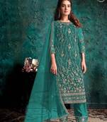 Rama Soft Net Shtraight cut Plazzo style suit In Heavy embroidery work 