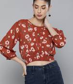 Red printed georgette party-tops