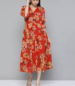 Orange printed georgette short-dresses