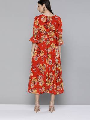 Orange printed georgette short-dresses 2