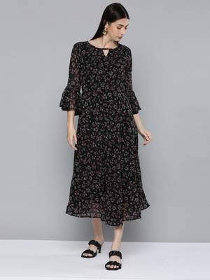 Black printed georgette short-dresses 1