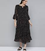 Black printed georgette short-dresses