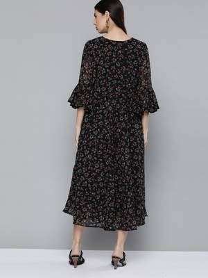 Black printed georgette short-dresses 2