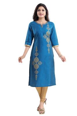 Blue printed cotton silk kurtas-and-kurtis 1