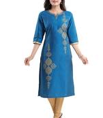 Blue printed cotton silk kurtas-and-kurtis