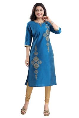 Blue printed cotton silk kurtas-and-kurtis 4