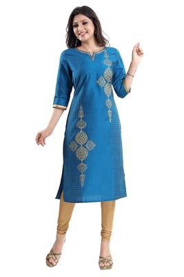 Blue printed cotton silk kurtas-and-kurtis 5