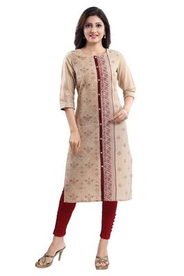 Beige printed cotton silk kurtas-and-kurtis 1