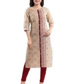 Beige printed cotton silk kurtas-and-kurtis