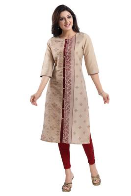 Beige printed cotton silk kurtas-and-kurtis 4