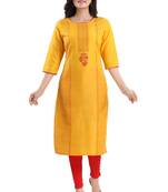 Yellow printed cotton silk kurtas-and-kurtis