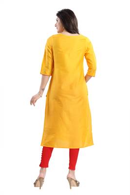 Yellow printed cotton silk kurtas-and-kurtis 2