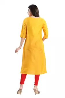 Yellow printed cotton silk kurtas-and-kurtis