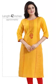 Yellow printed cotton silk kurtas-and-kurtis