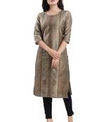 Beige printed cotton silk kurtas-and-kurtis