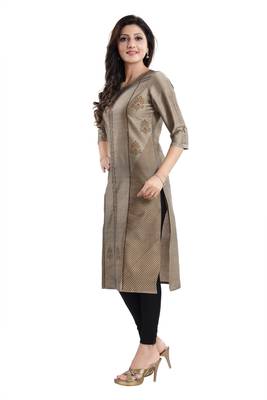Beige printed cotton silk kurtas-and-kurtis 3