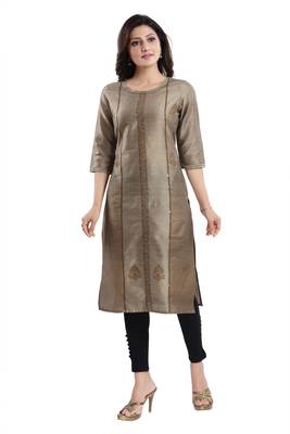 Beige printed cotton silk kurtas-and-kurtis 4
