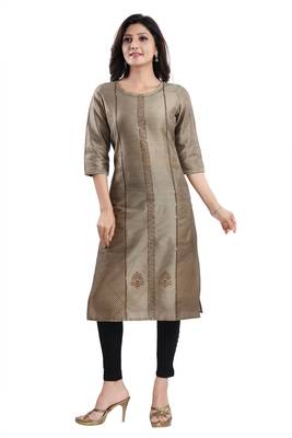 Beige printed cotton silk kurtas-and-kurtis 5