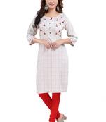 Cream embroidered cotton kurtas-and-kurtis