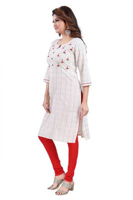 Cream embroidered cotton kurtas-and-kurtis 3