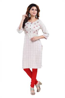 Cream embroidered cotton kurtas-and-kurtis 5