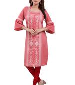 Pink printed cotton kurtas-and-kurtis